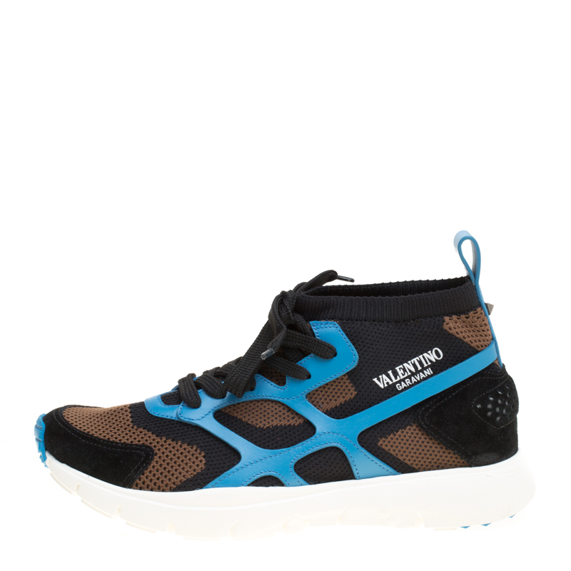 

Valentino Tricolor Mesh And Leather Sound High Top Sneakers Size, Black