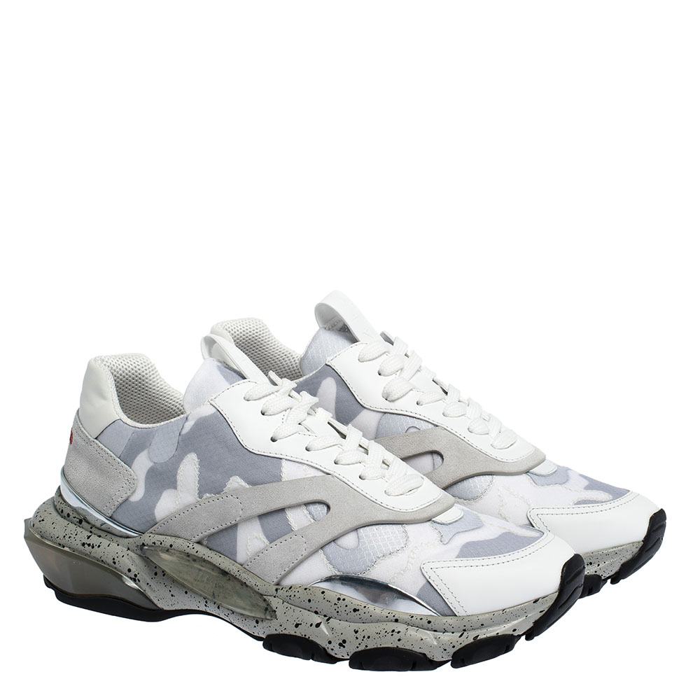 

Valentino White and Grey Leather and Suede Camouflage Bounce Sneakers Size