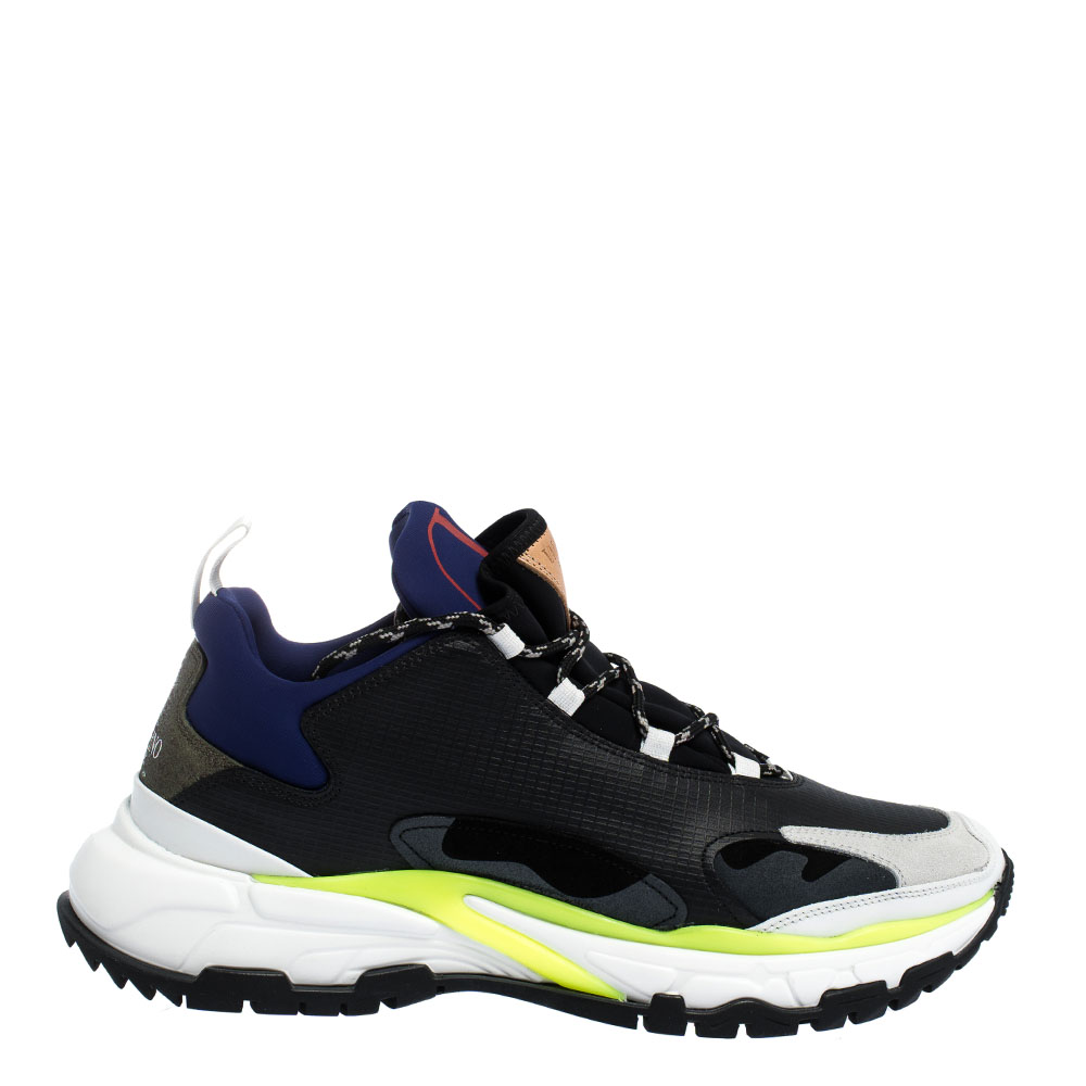 Pre Owned Valentino Black Leather and Suede Camouflage Trekking Sneakers Size 41.5