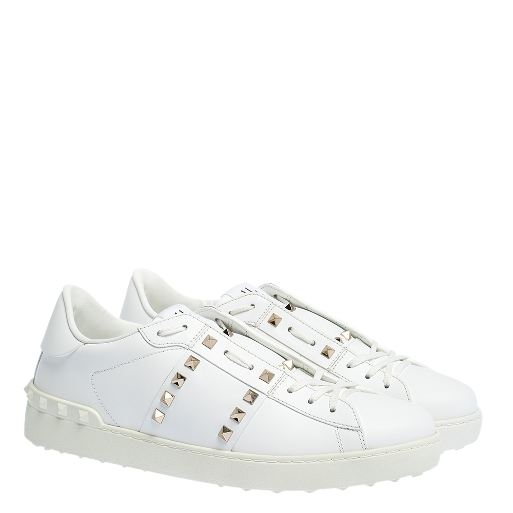 

Valentino White Leather Rockstud Untitled Sneakers Size