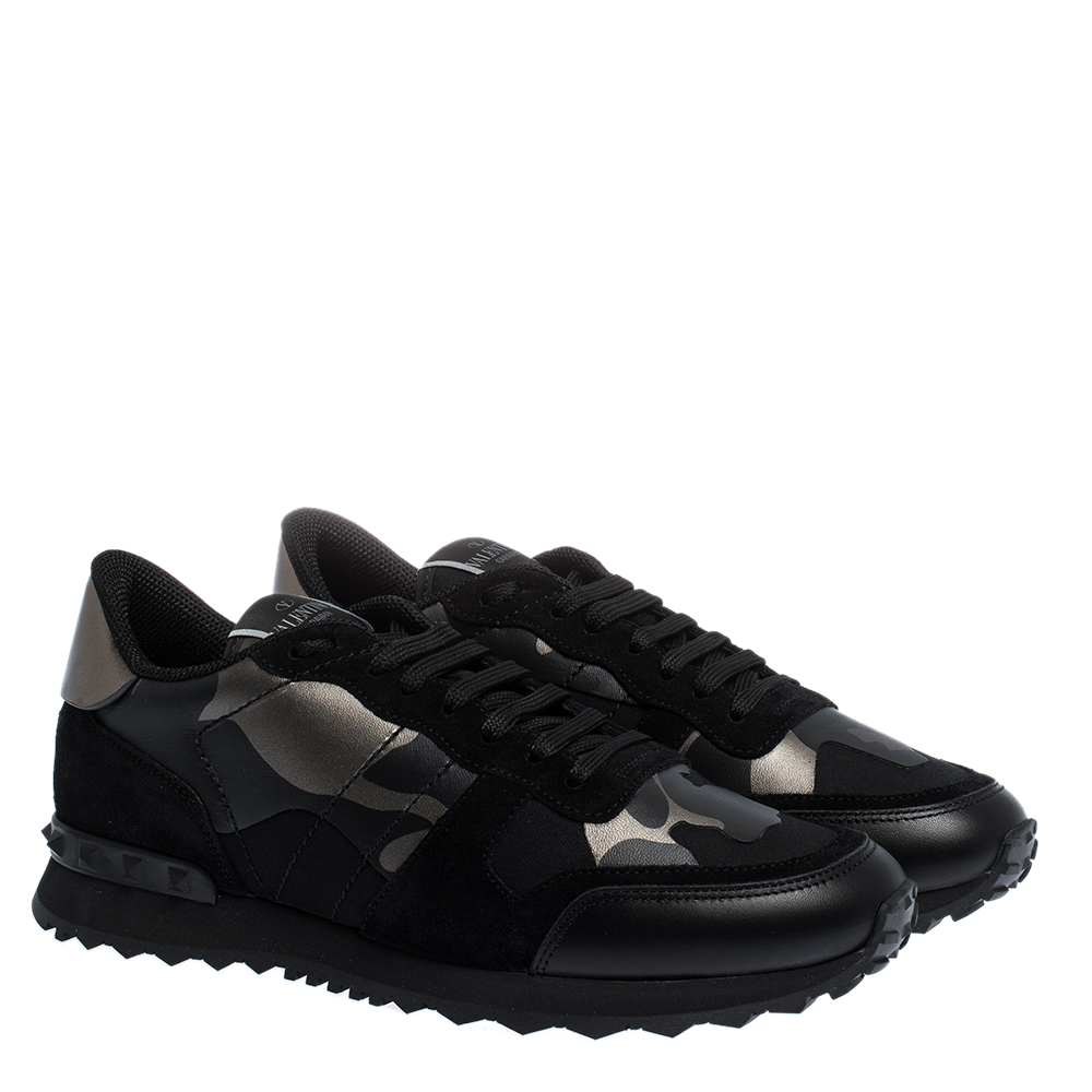 

Valentino Black Fabric and Leather Camouflage Rockrunner Sneakers Size
