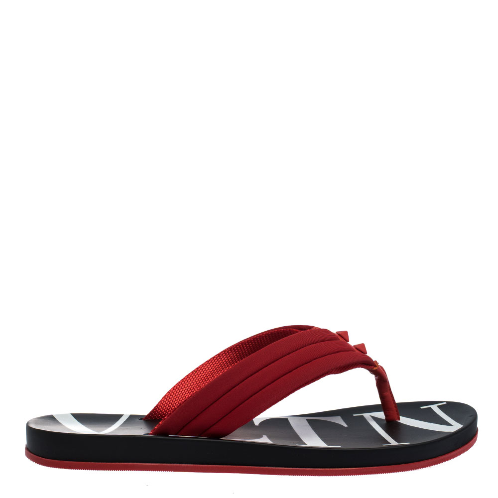Valentino Red Neoprene and Leather VLTN Flip Flops Size 45