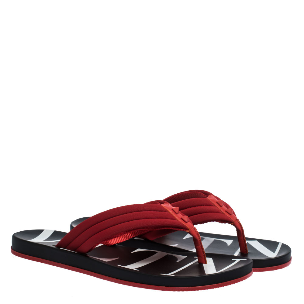 

Valentino Red Neoprene and Leather VLTN Flip Flops Size