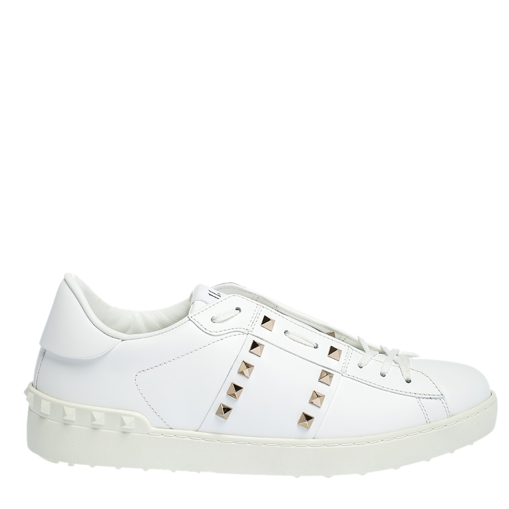 Pre Owned Valentino White Leather Rockstud Untitled Sneakers Size 39