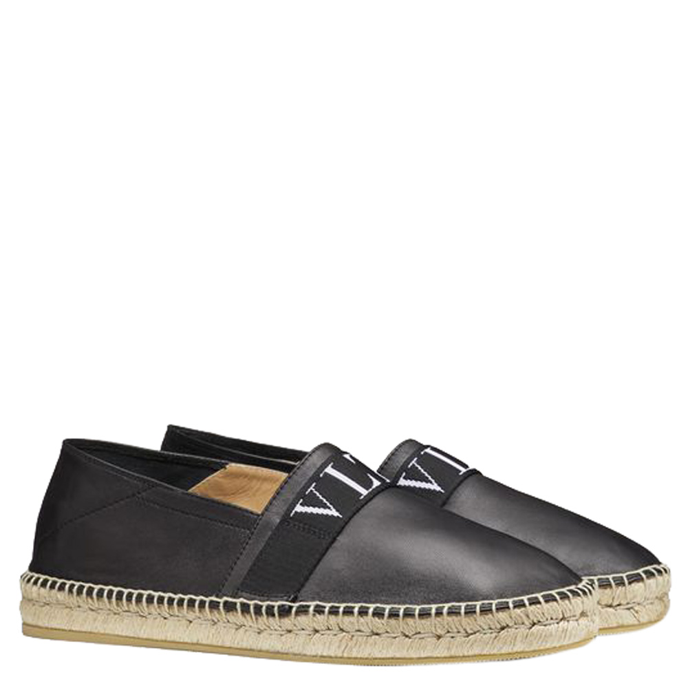 

Valentino Black Leather VLTN Espadrille Slip On Sneakers Size