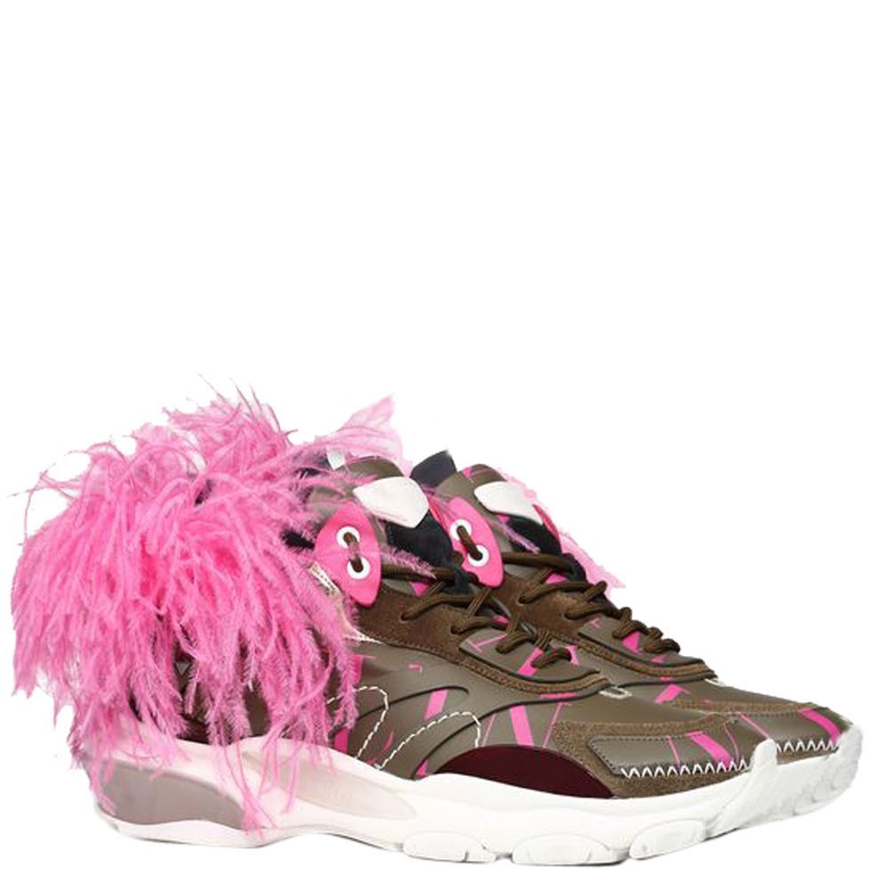 

Valentino Multicolor Leather with Feathers VLTN Bounce Trainer Sneakers Size