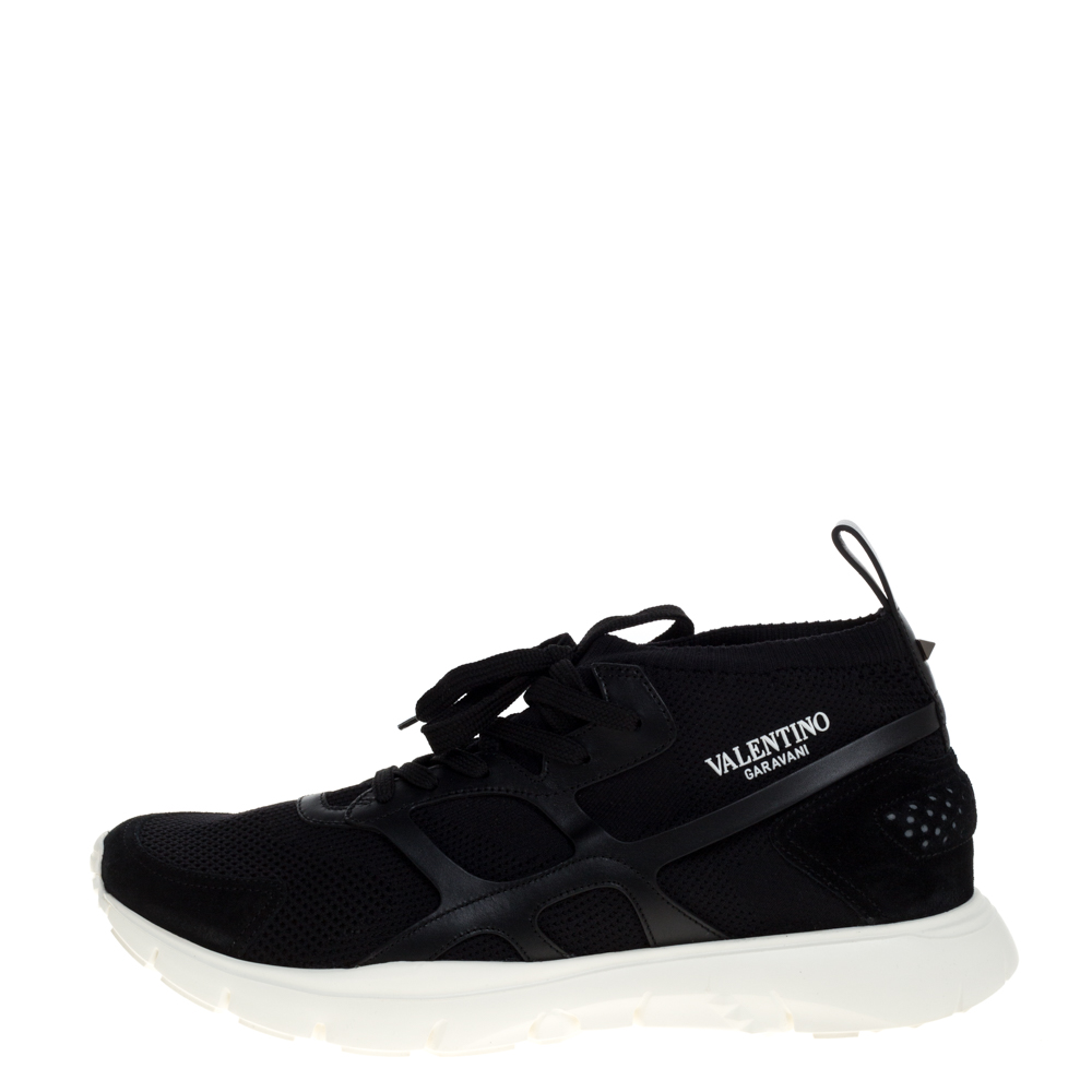 

Valentino Black Mesh And Leather Sound High Top Sneakers Size