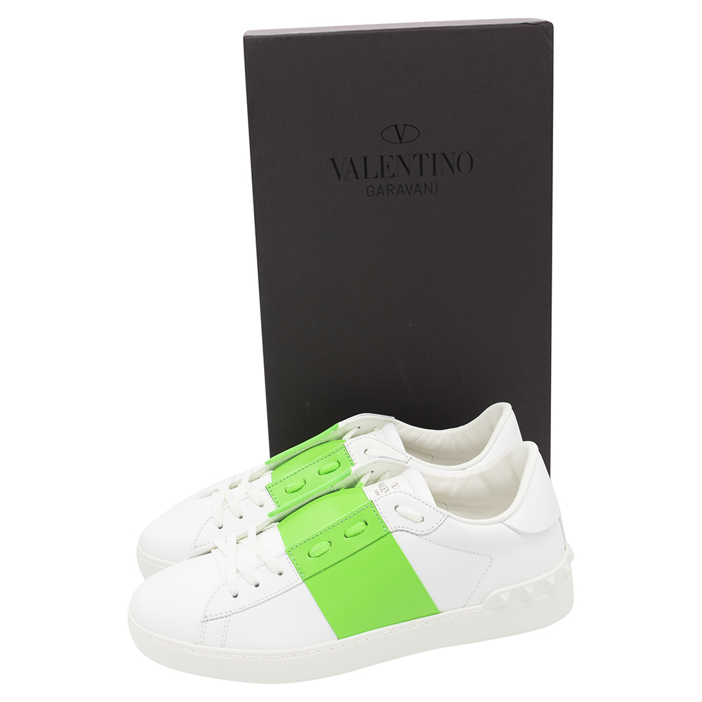

Valentino White/Verde Fluo Leather Open Sneakers Size