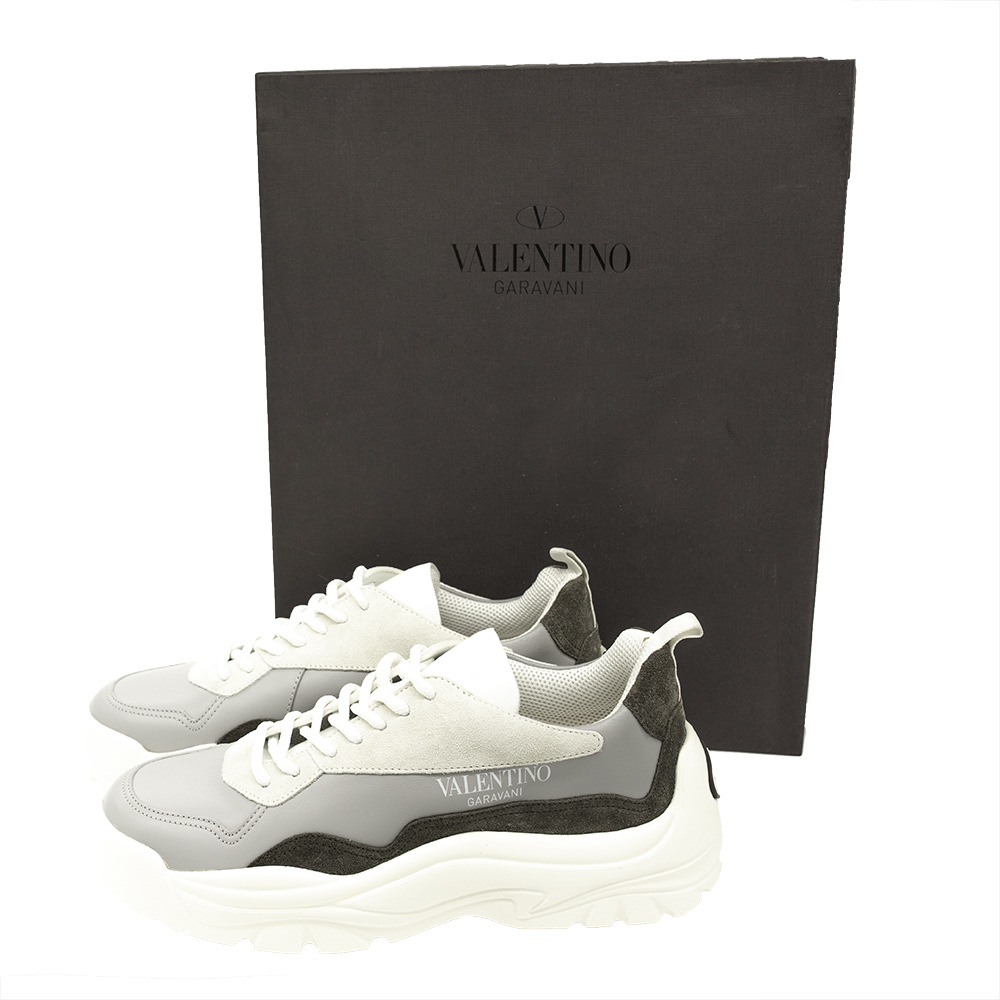 

Valentino Pastel Grey/White Leather and Suede Gumboyi Platform Sneakers Size