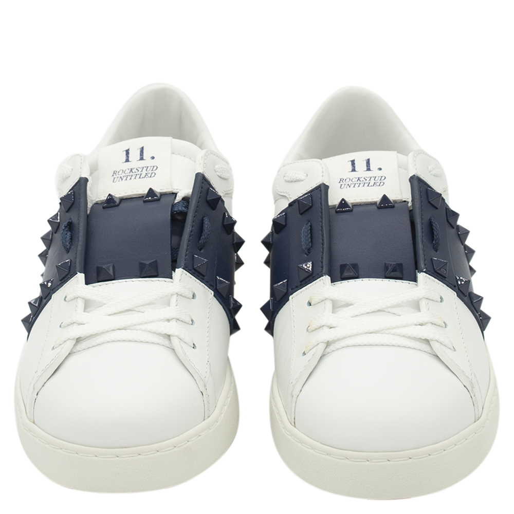 

Valentino White/Blue Leather Rockstud Untitled Sneakers Size