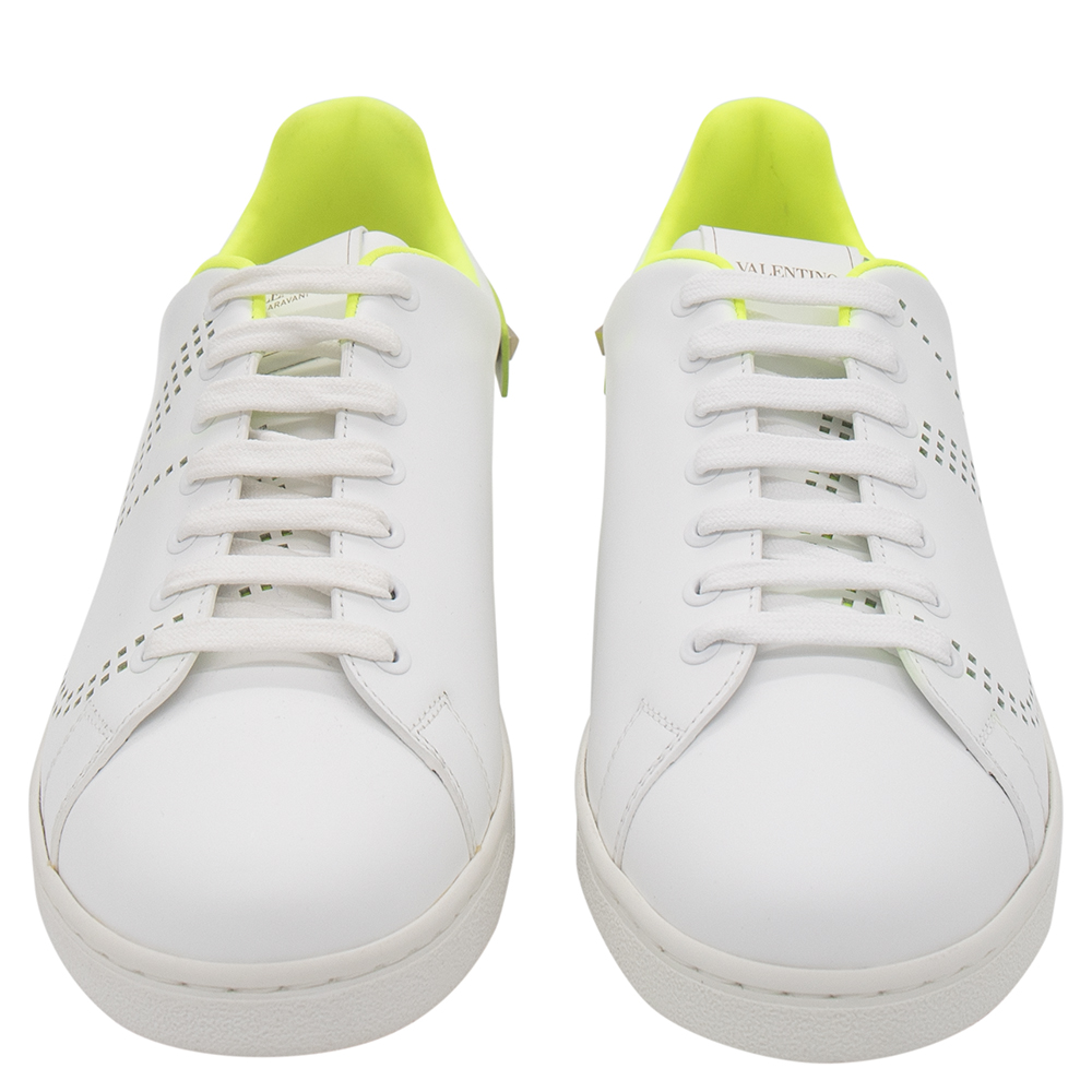 

Valentino White/Lime Leather Backnet Vlogo Neon Sneakers Size