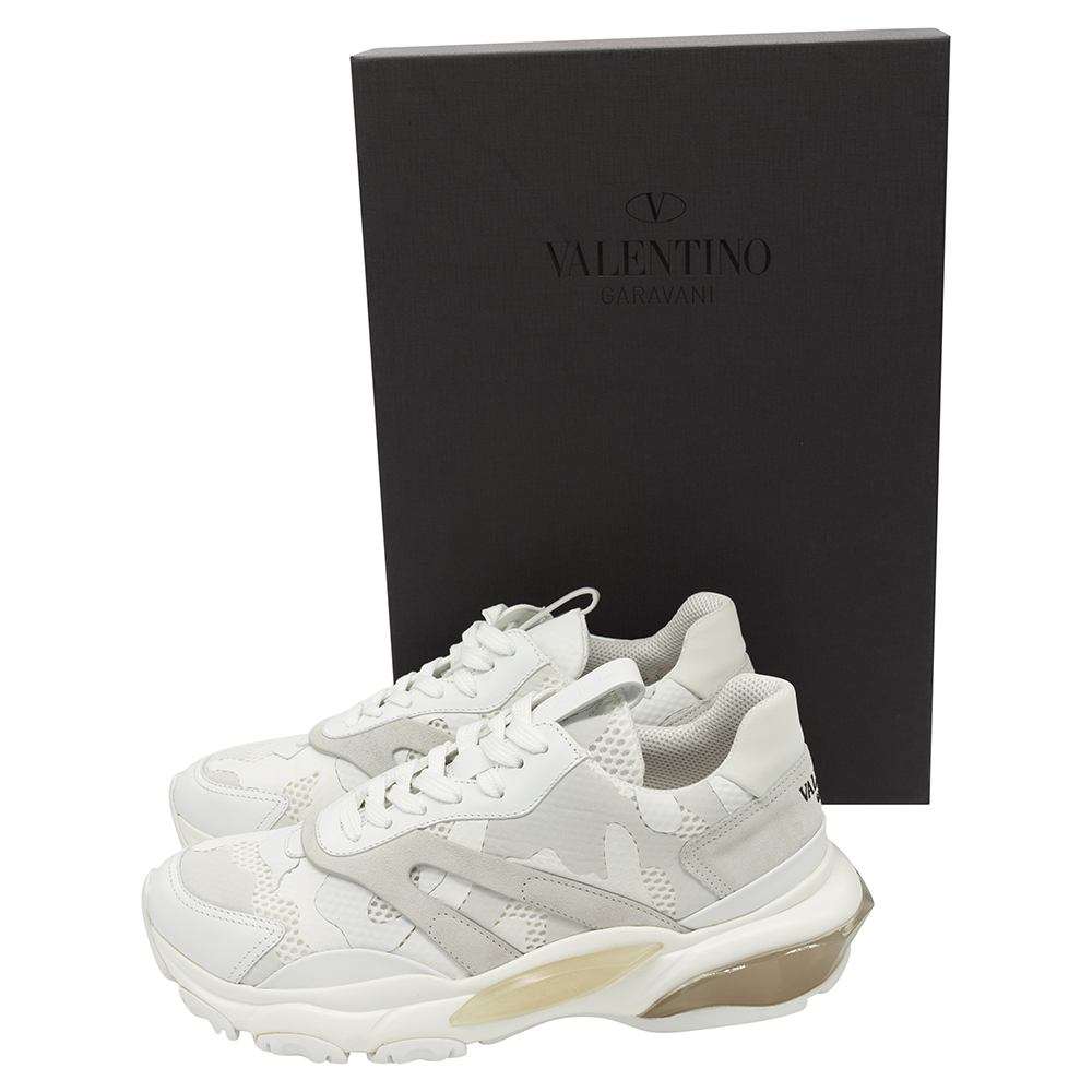 

Valentino White Fabric and Leather Camouflage Bounce Sneakers Size