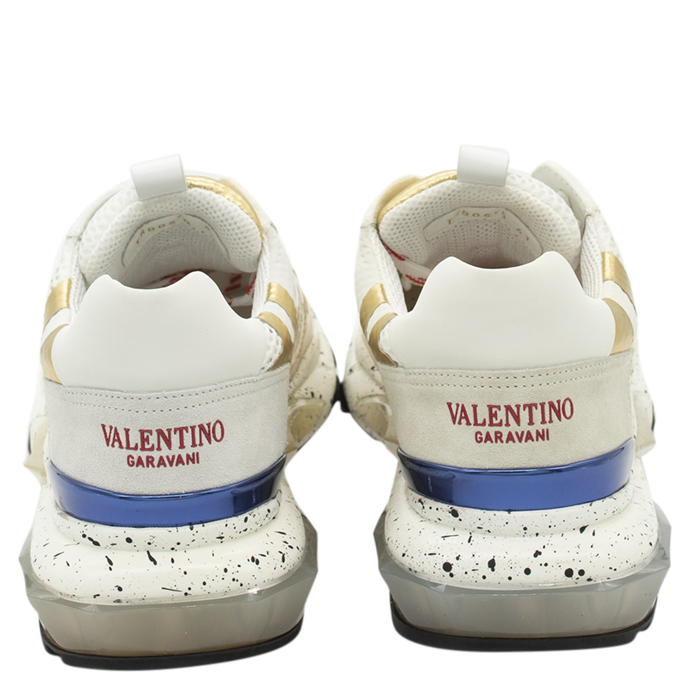 

Valentino Platino/White Fabric and Leather Camouflage Bounce Sneakers Size