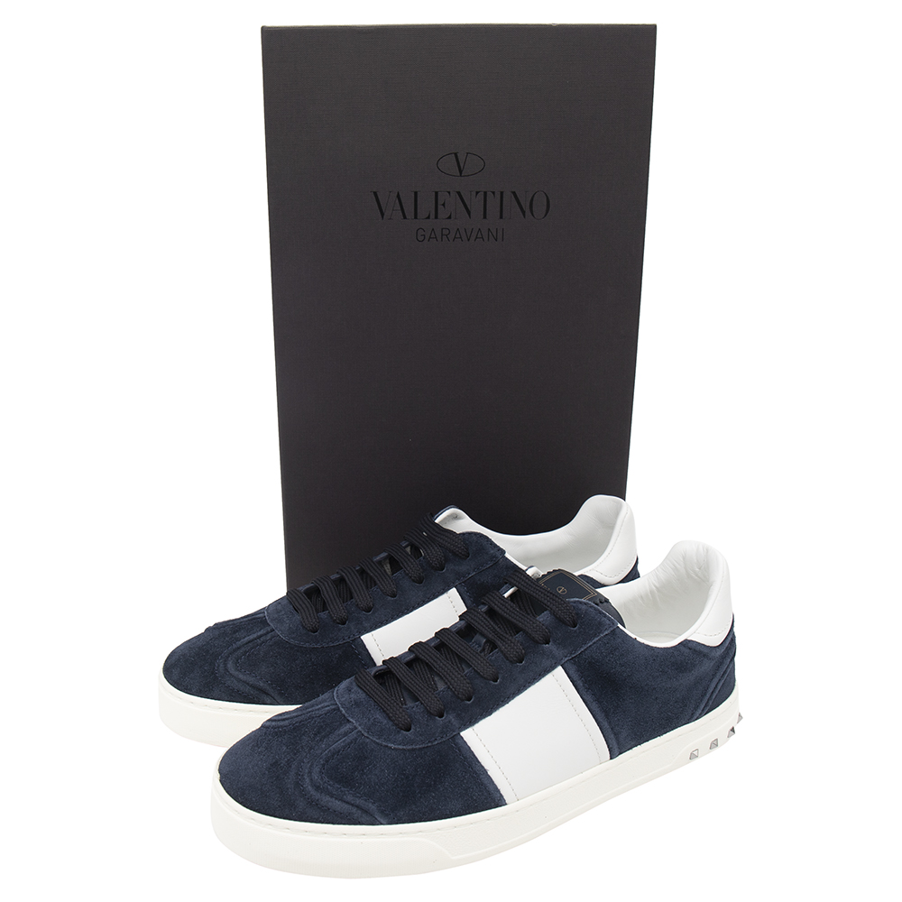 

Valentino Marine/White Suede and Leather Flycrew Low Top Sneakers Size, Blue