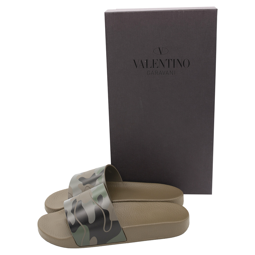 

Valentino Army Green/Brush Wood Rubber Camouflage Slides Size