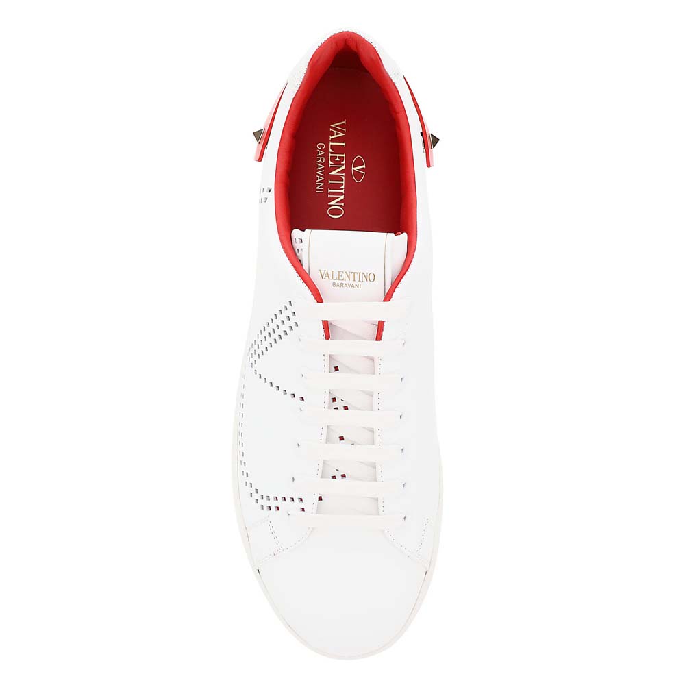 

Valentino Garavani White/Red Leather Backnet Sneakers Size