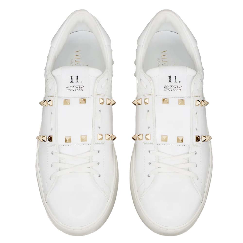 

Valentino Garavani White Rockstud Leather Untitled Sneakers Size, Gold