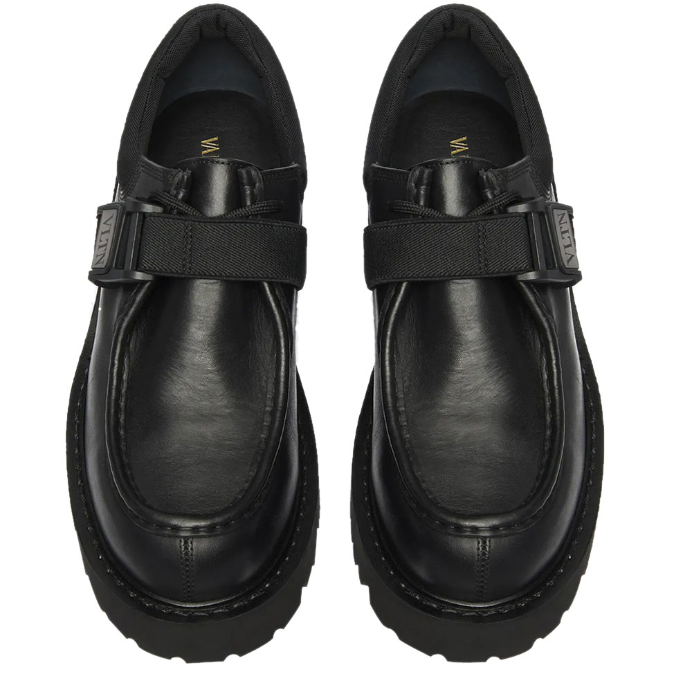 

Valentino Garavani Black Calfskin Leather Vltn Buckle Derby Shoes Size EU