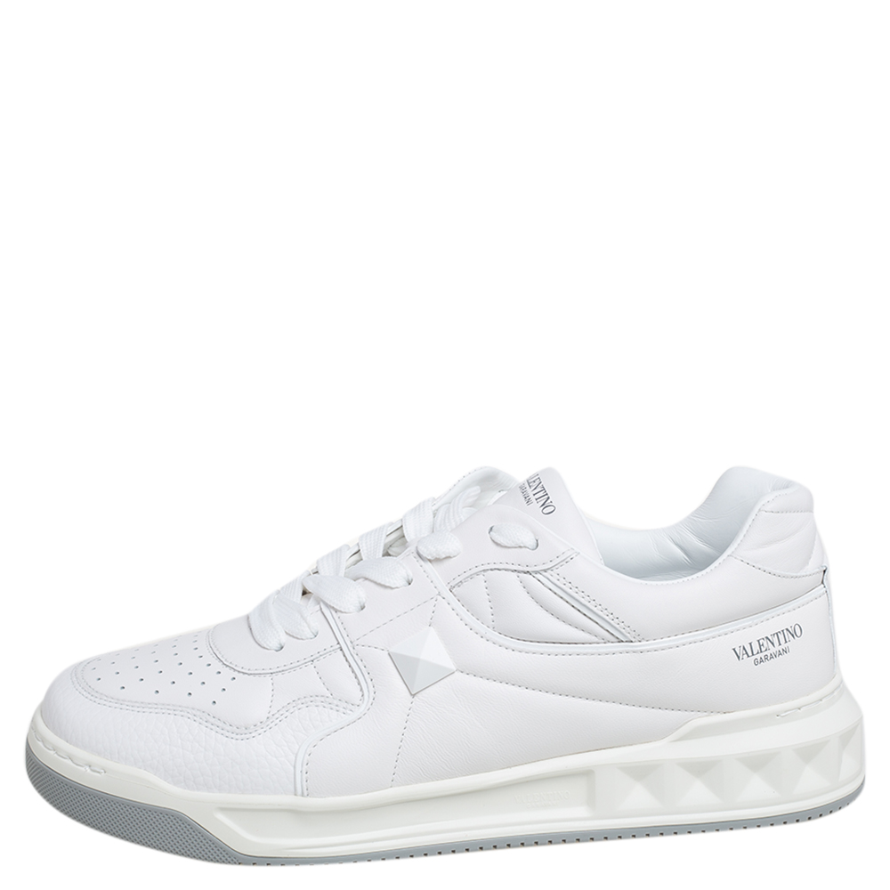 

Valentino White Leather One Stud Low Top Sneakes Size