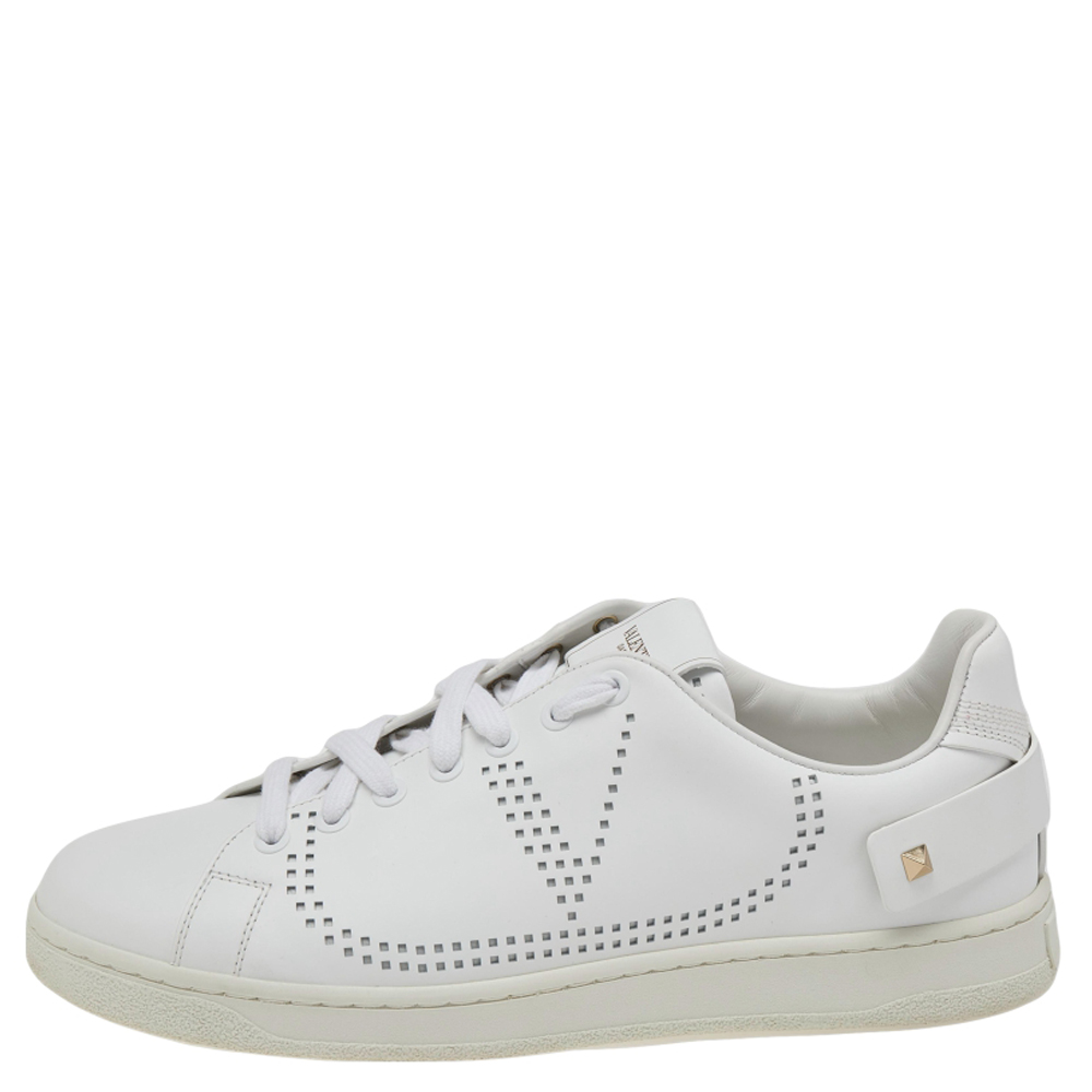 

Valentino White Perforated Leather Backnet Rockstud Low Top Sneakers Size