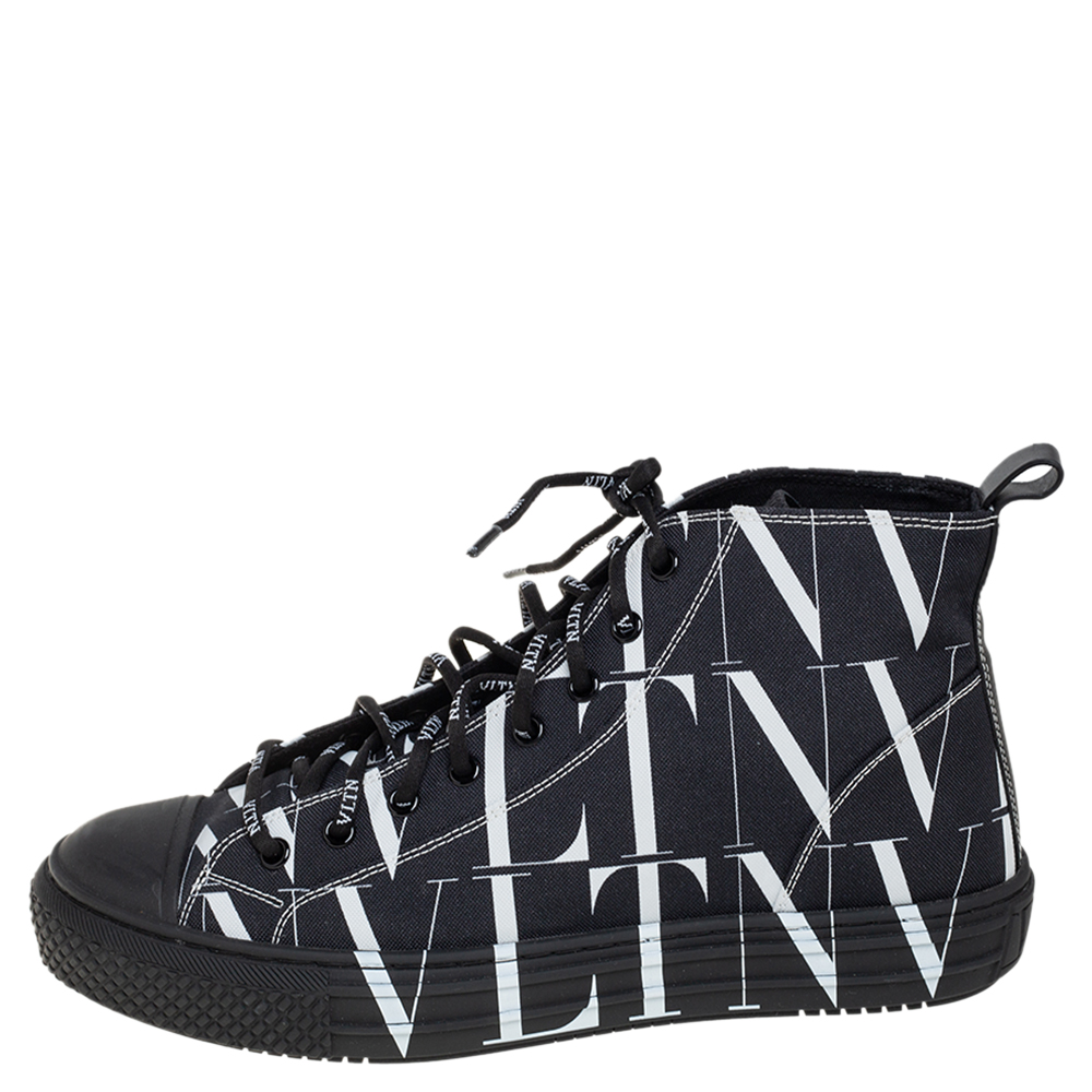 

Valentino Black/White Canvas VLTN High Top Sneakers Size