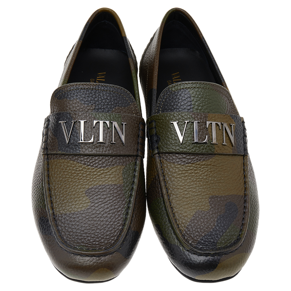 

Valentino Multicolor Camouflage Print Leather VLTN Slip On Loafers Size