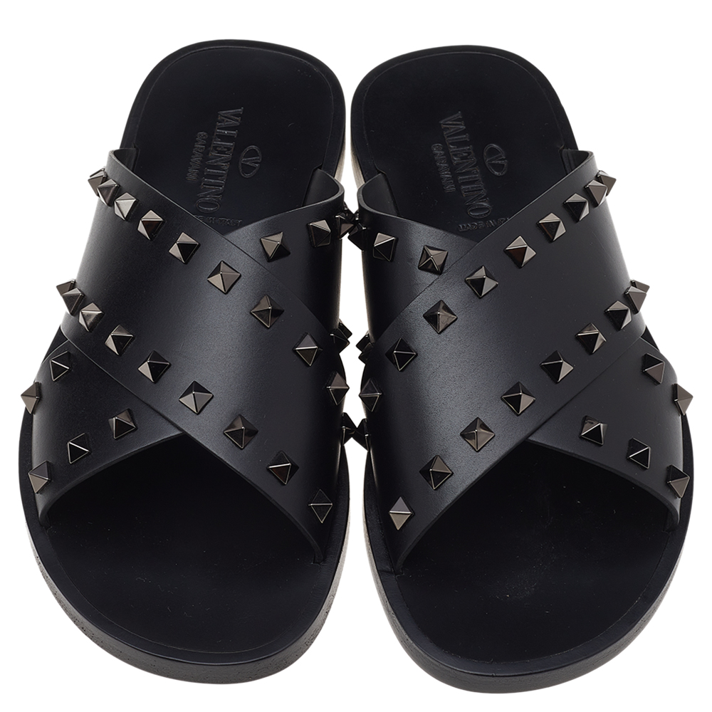

Valentino Black Leather Rockstud Sandals Size