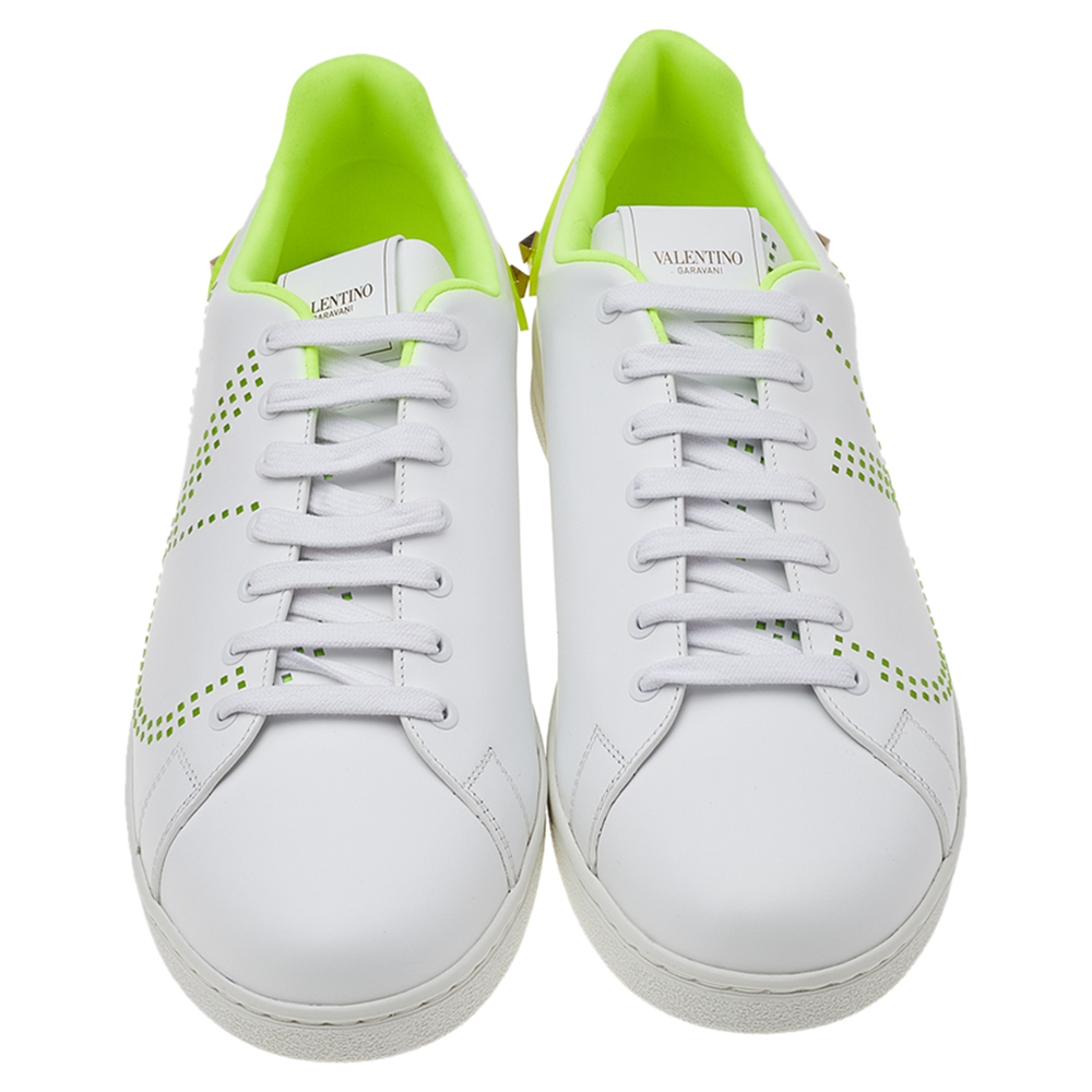 

Valentino White/Lime Leather Backnet Low Top Sneakers Size EU