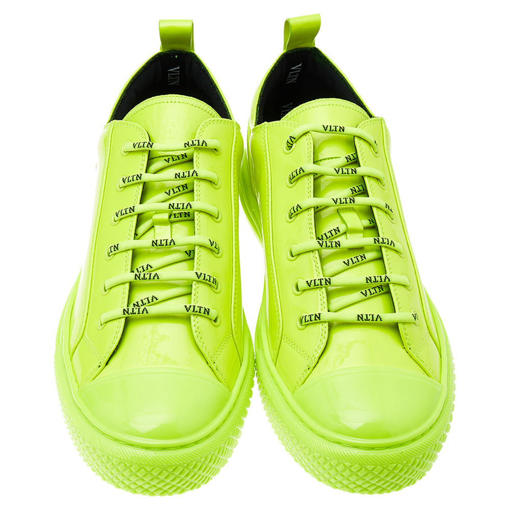 

Valentino Neon Green Patent Leather Giggies Low Top Sneakers Size EU