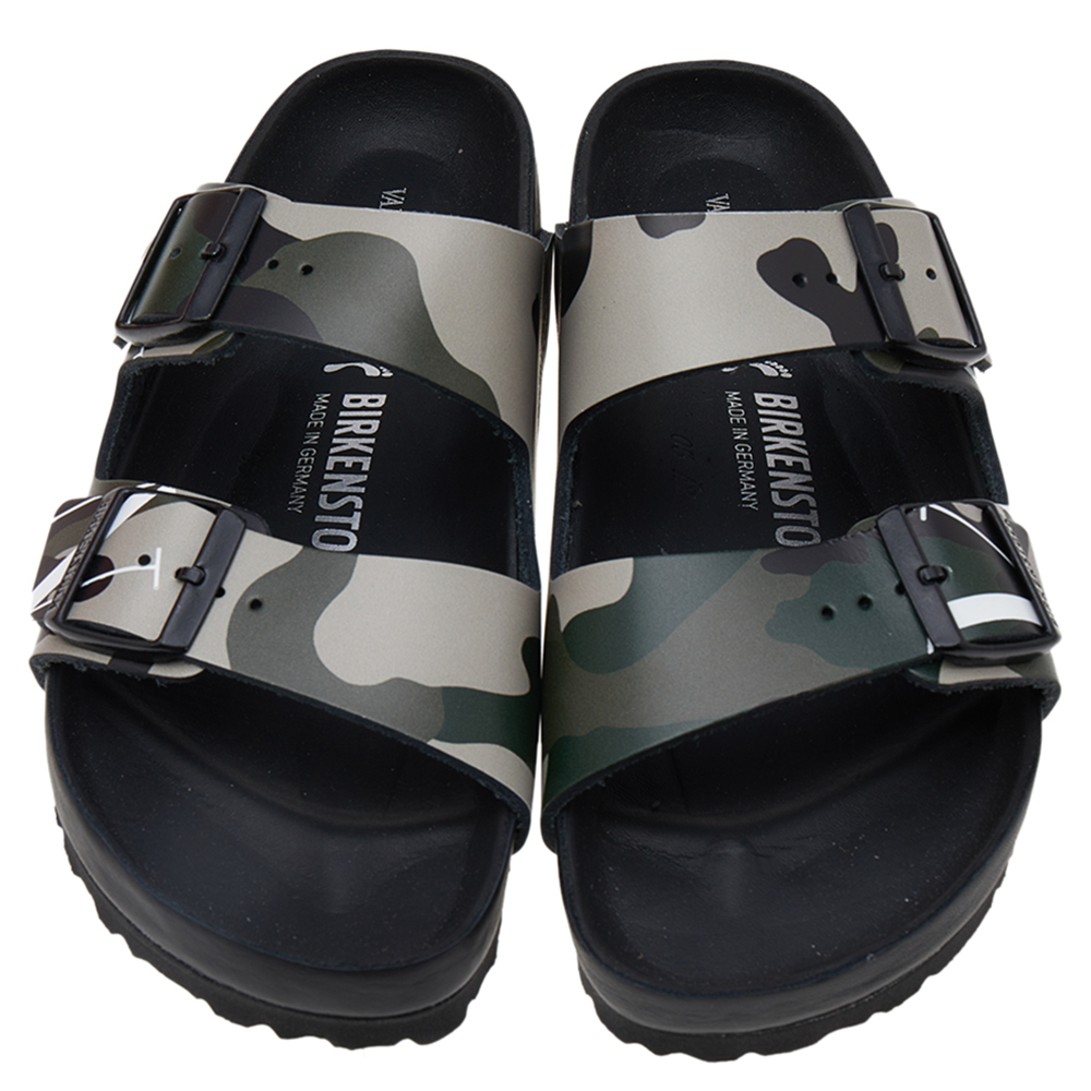 

Valentino X Birkenstock Multicolor Camouflage Leather VLTN Slide Sandals Size