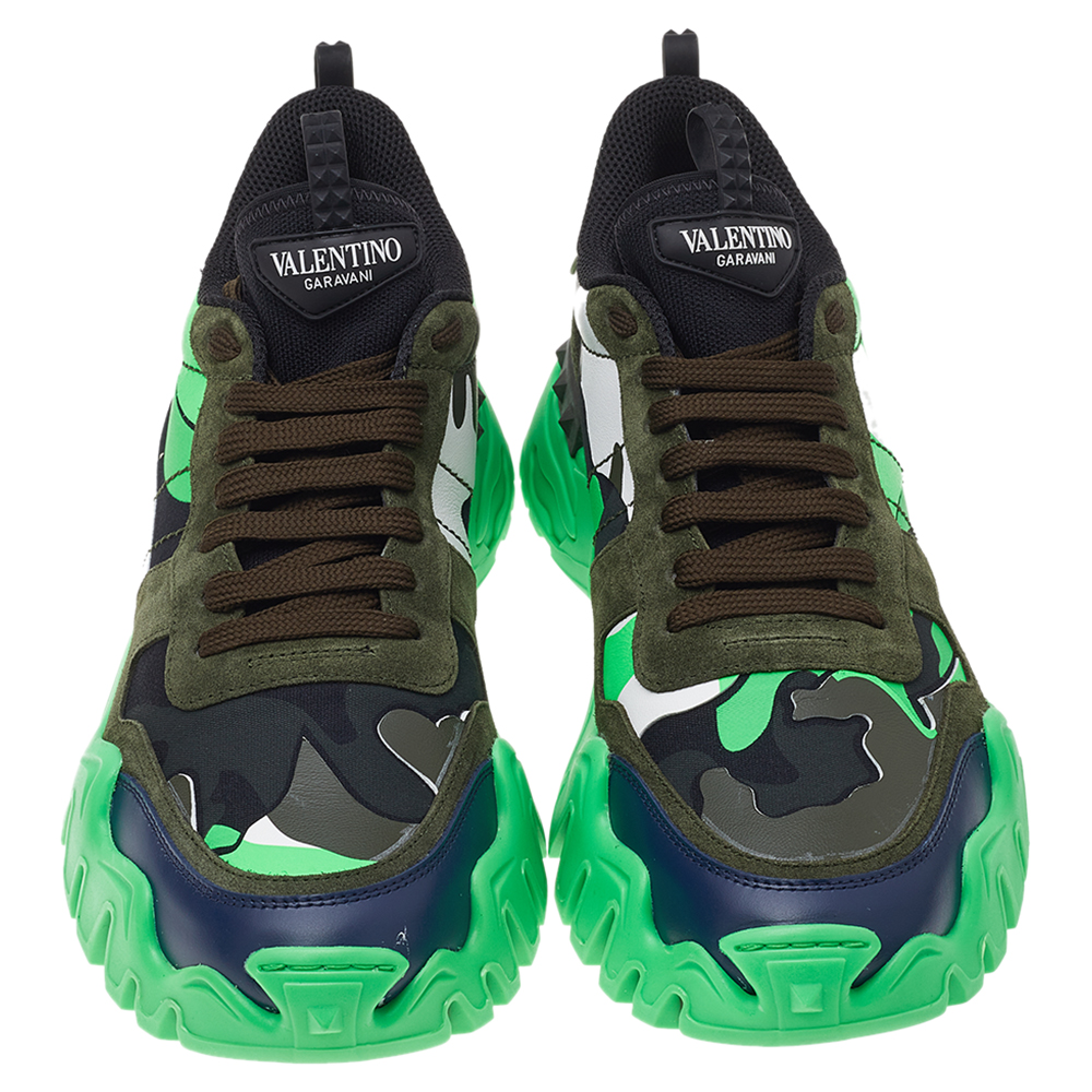 

Valentino Multicolor Leather And Canvas Rockrunner Plus Camouflage Low Top Sneakers Size EU