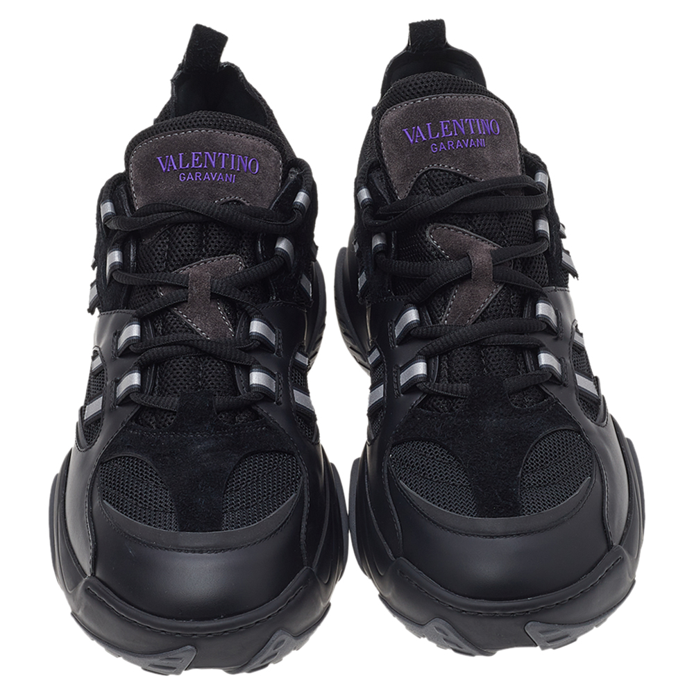 

Valentino Black/Grey Mesh And Leather Afterdusk Low Top Sneakers Size