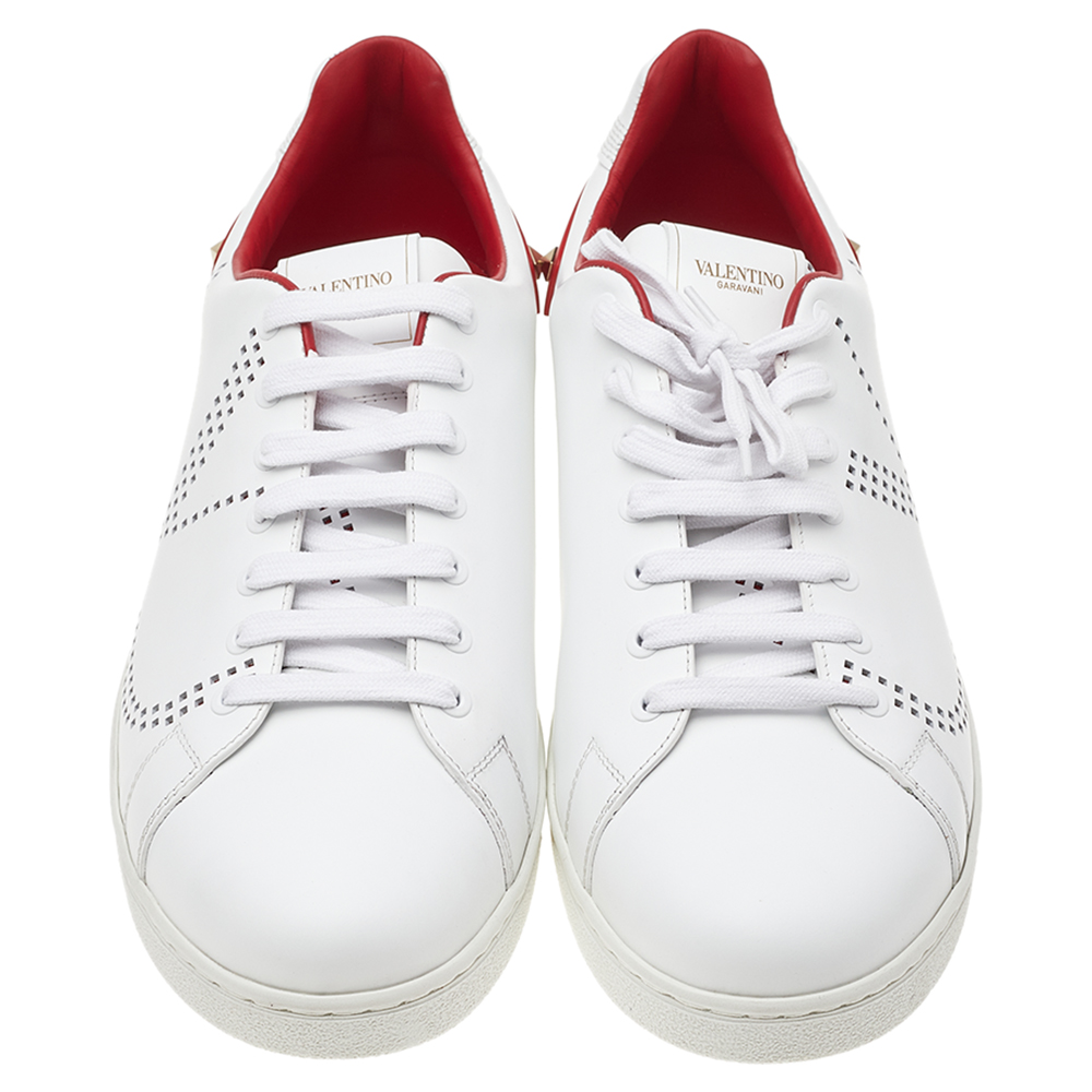 

Valentino White/Red Leather Backnet Low Top Sneakers Size 45.5