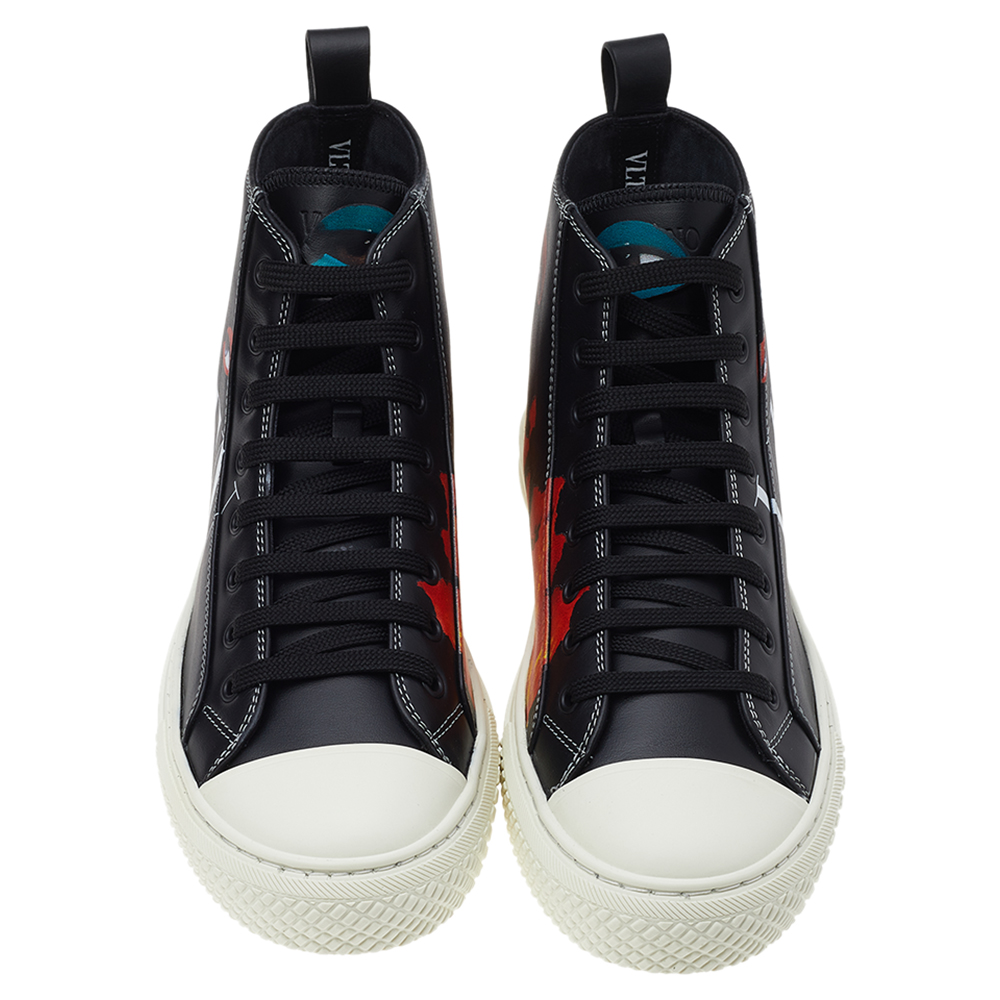

Valentino x Emilio Villalba Black Leather VLTN High Top Sneakers Size EU