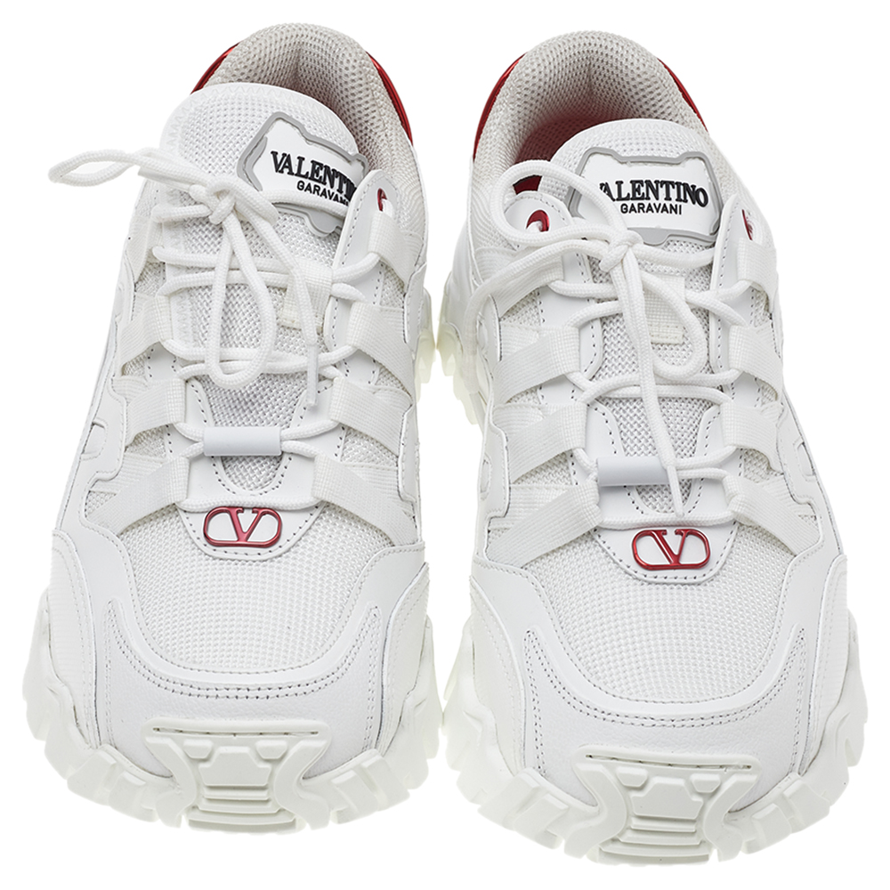 

Valentino White Mesh And Leather Climbers V Logo Low Top Sneakers Size EU