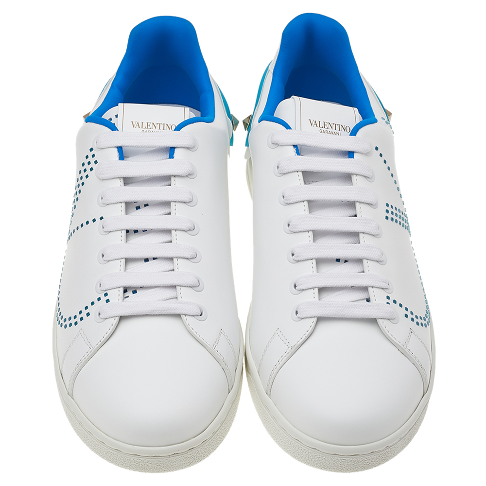 

Valentino White/Blue Leather Backnet Low Top Sneakers Size