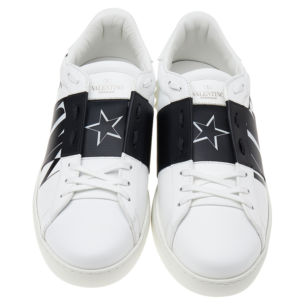 

Valentino White And Black Band Leather Open Low Top Sneakers Size