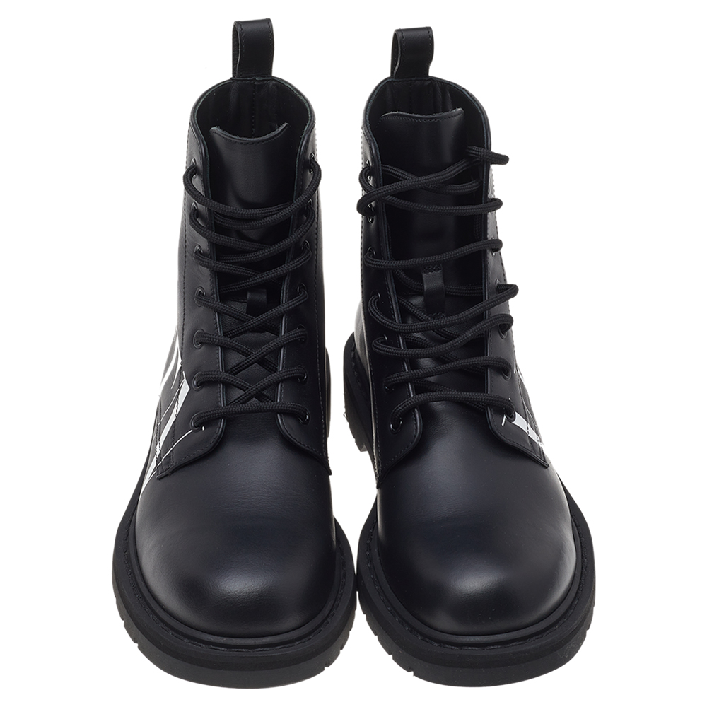 

Valentino Black/White Leather VLTN Combat Boots Size