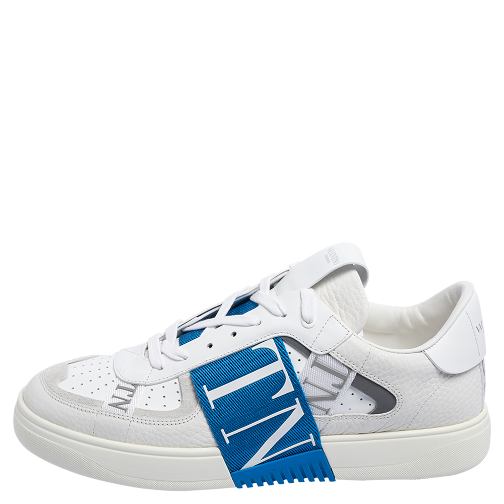 

Valentino White/Blue Leather And Suede VLTN Low Top Sneakers Size