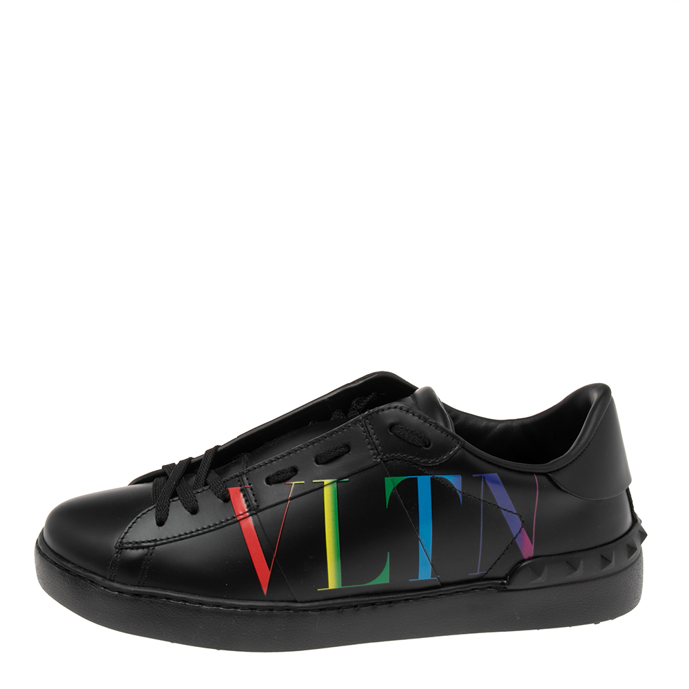 

Valentino Black Leather VLTN Open Low Top Sneakers Size