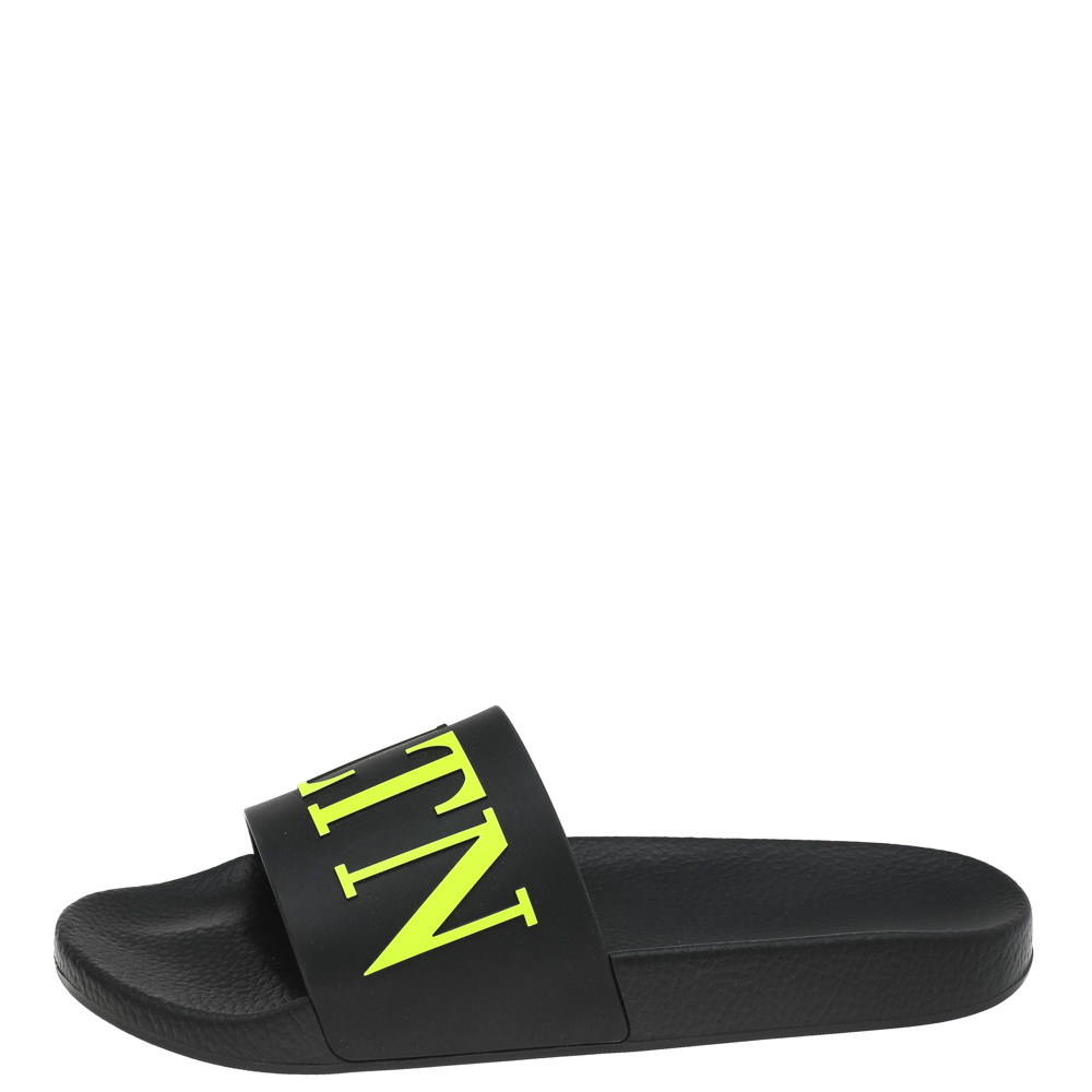 

Valentino Black/Green Rubber VLTN Pool Flat Slides Size