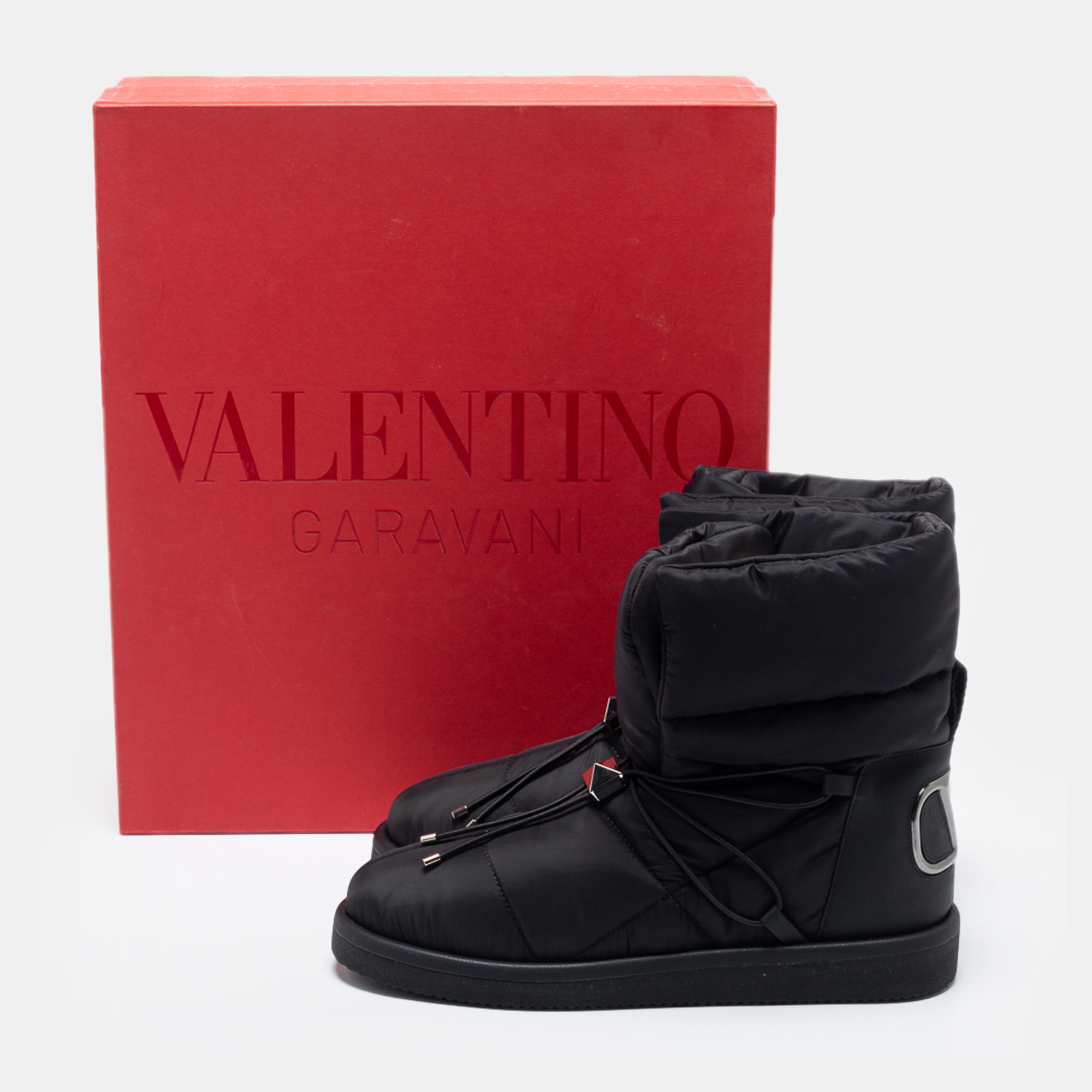 

Valentino Black Padded Fabric And Leather VLogo Signature Snow Boots Size