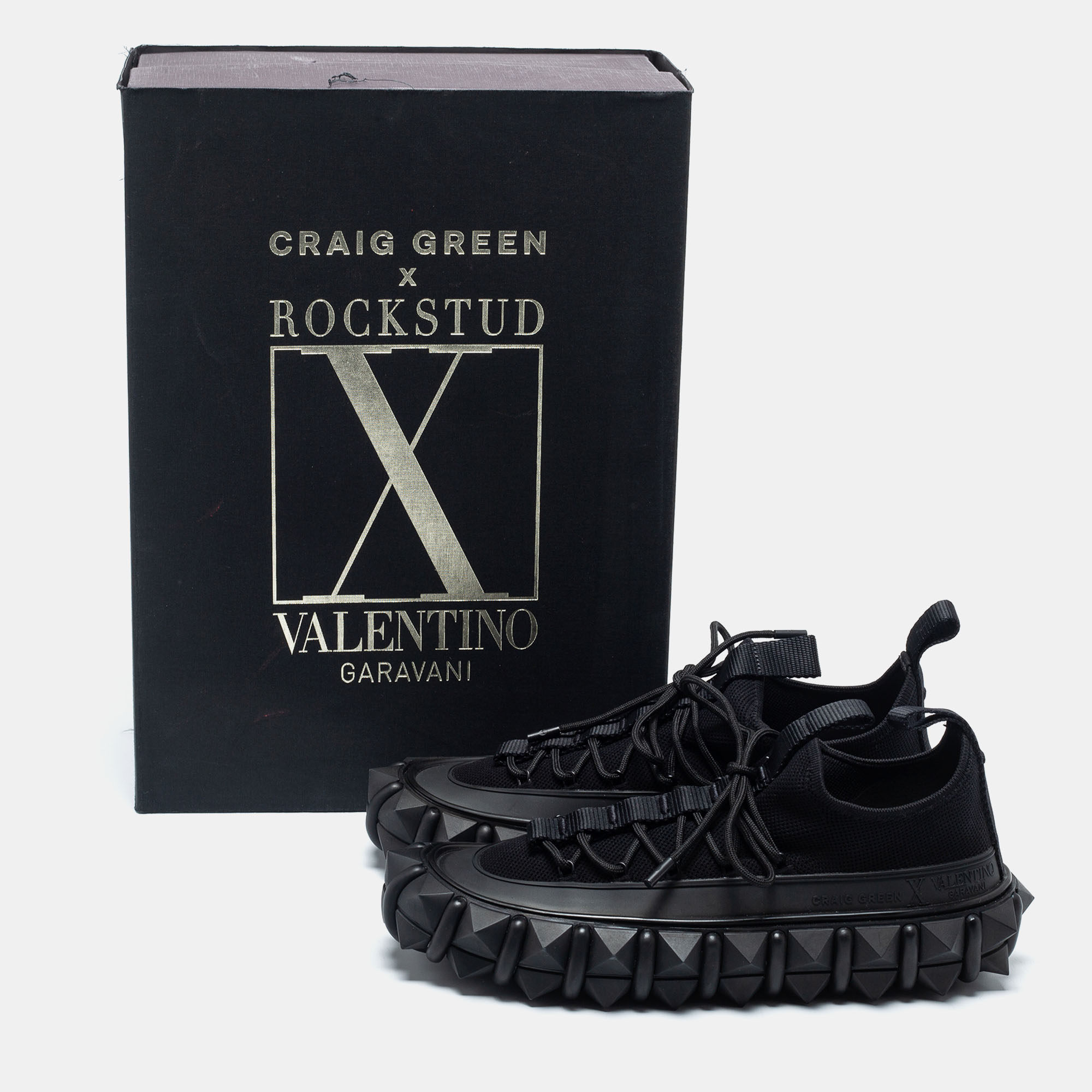 

Valentino x Craig Green Black Mesh and Rubber Rockstud Low-Top Sneakers Size