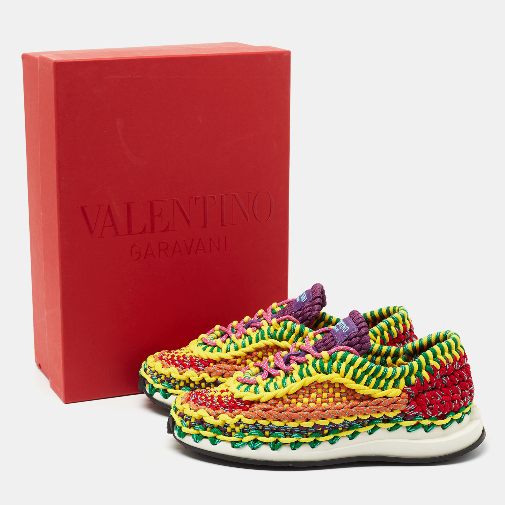 

Valentino Multicolor Woven Fabric Crochet Low-Top Sneakers Size