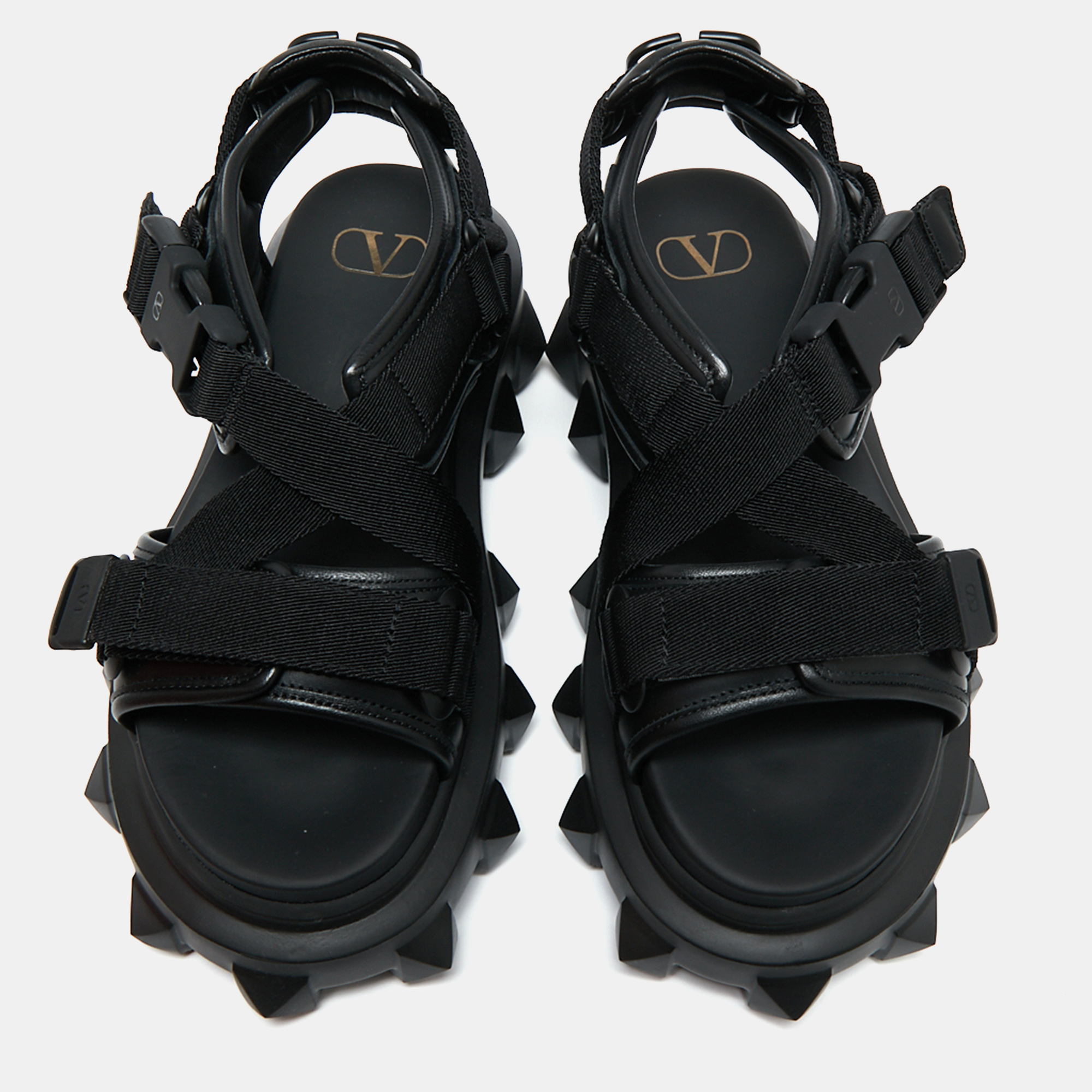 

Valentino Black Leather And Nylon Trackstud Sandals Size