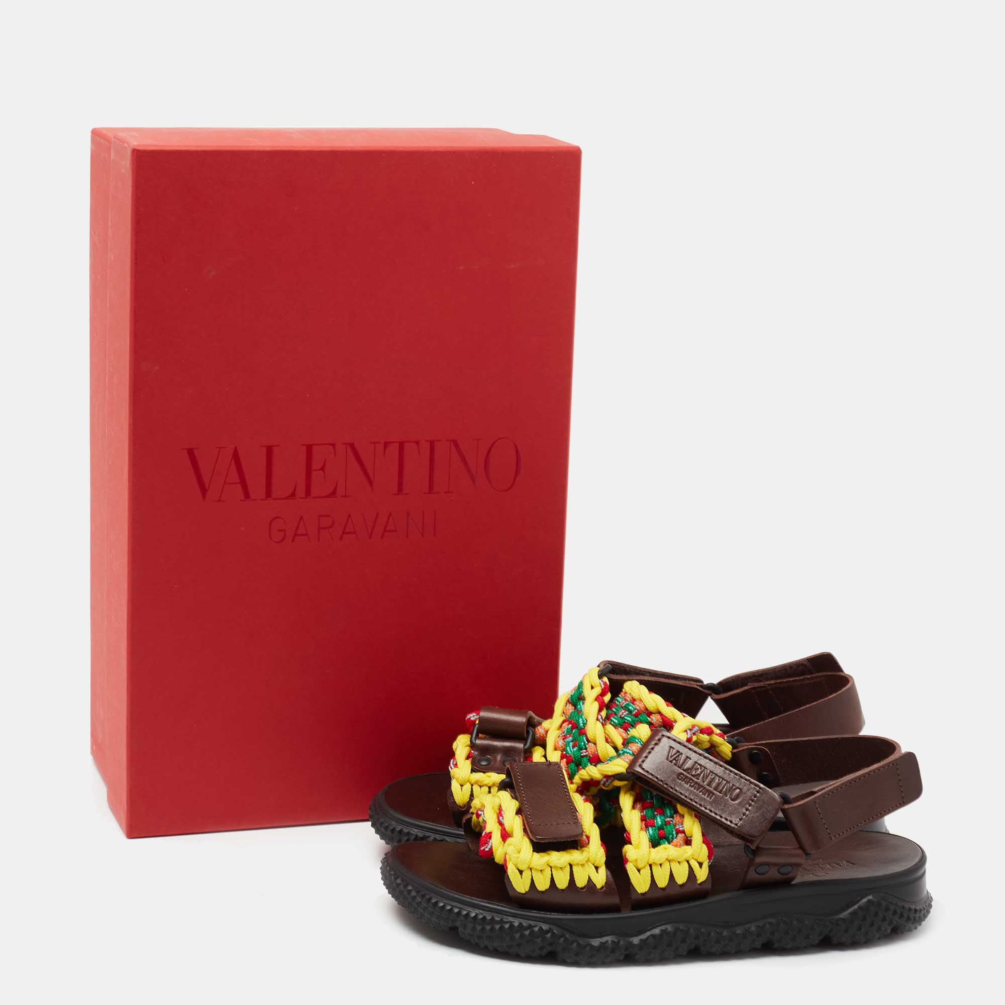 

Valentino Multicolor Leather And Woven Fabric Crochet Sandals Size