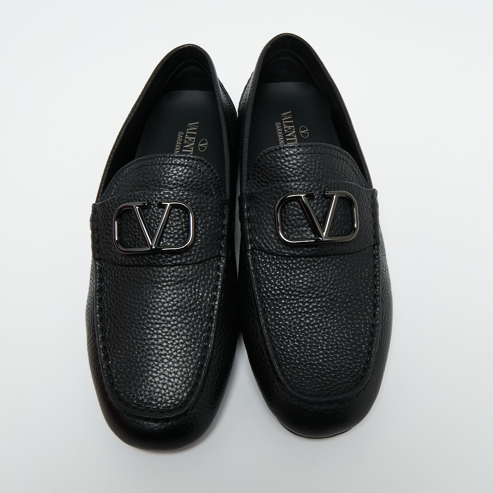 

Valentino Black Leather VLOGO Slip On Loafers Size 43