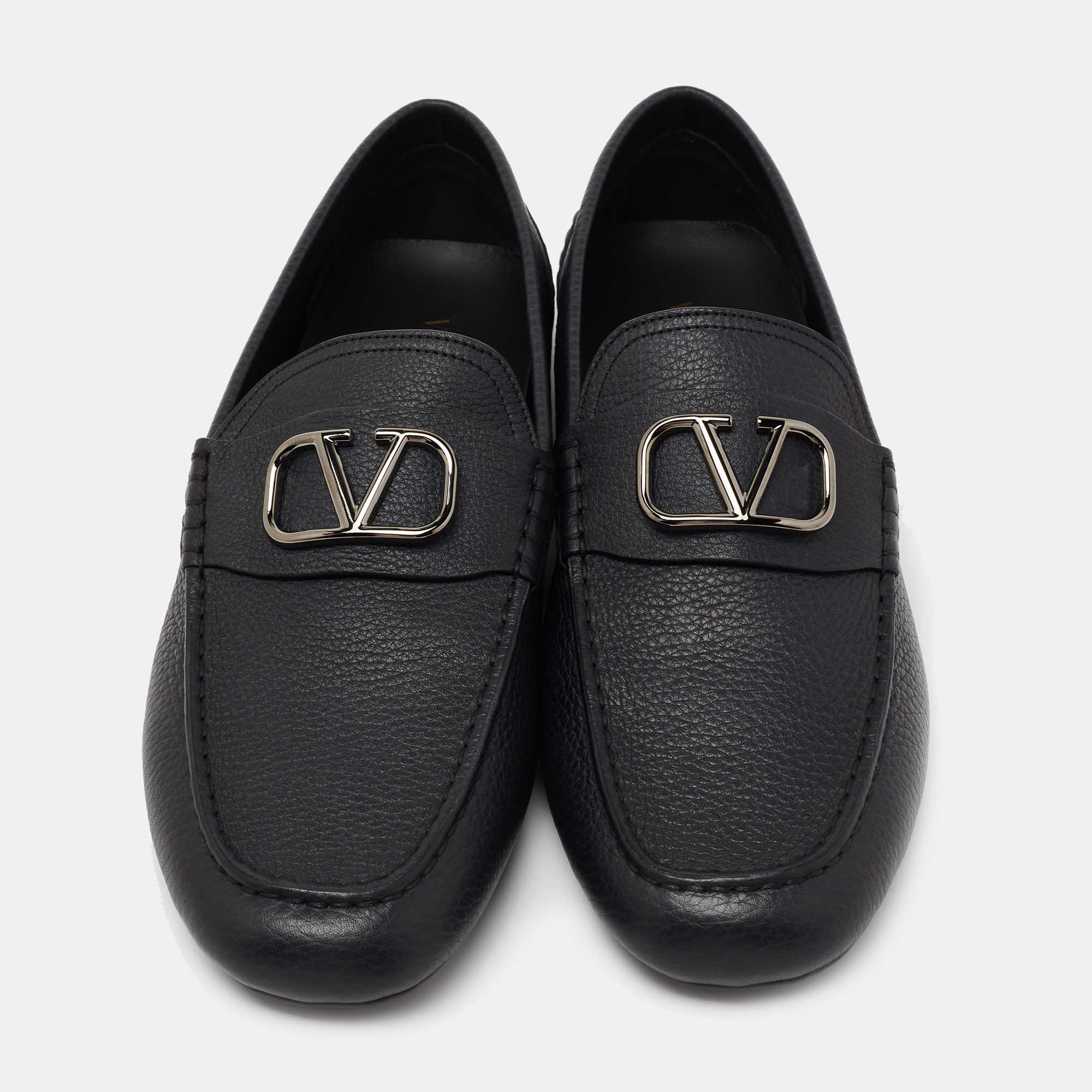 

Valentino Black Leather VLogo Signature Loafers Size