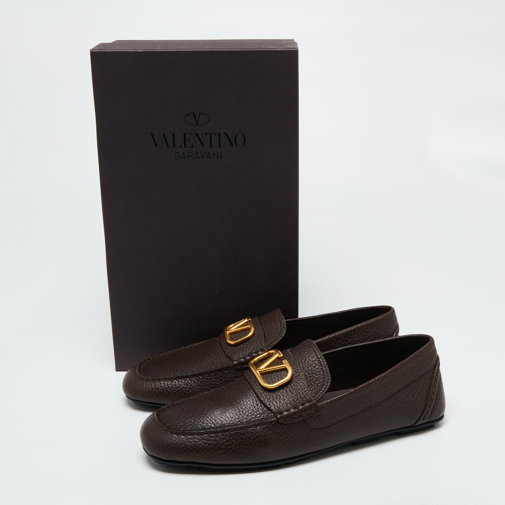 

Valentino Dark Brown Leather VLogo Signature Loafers Size