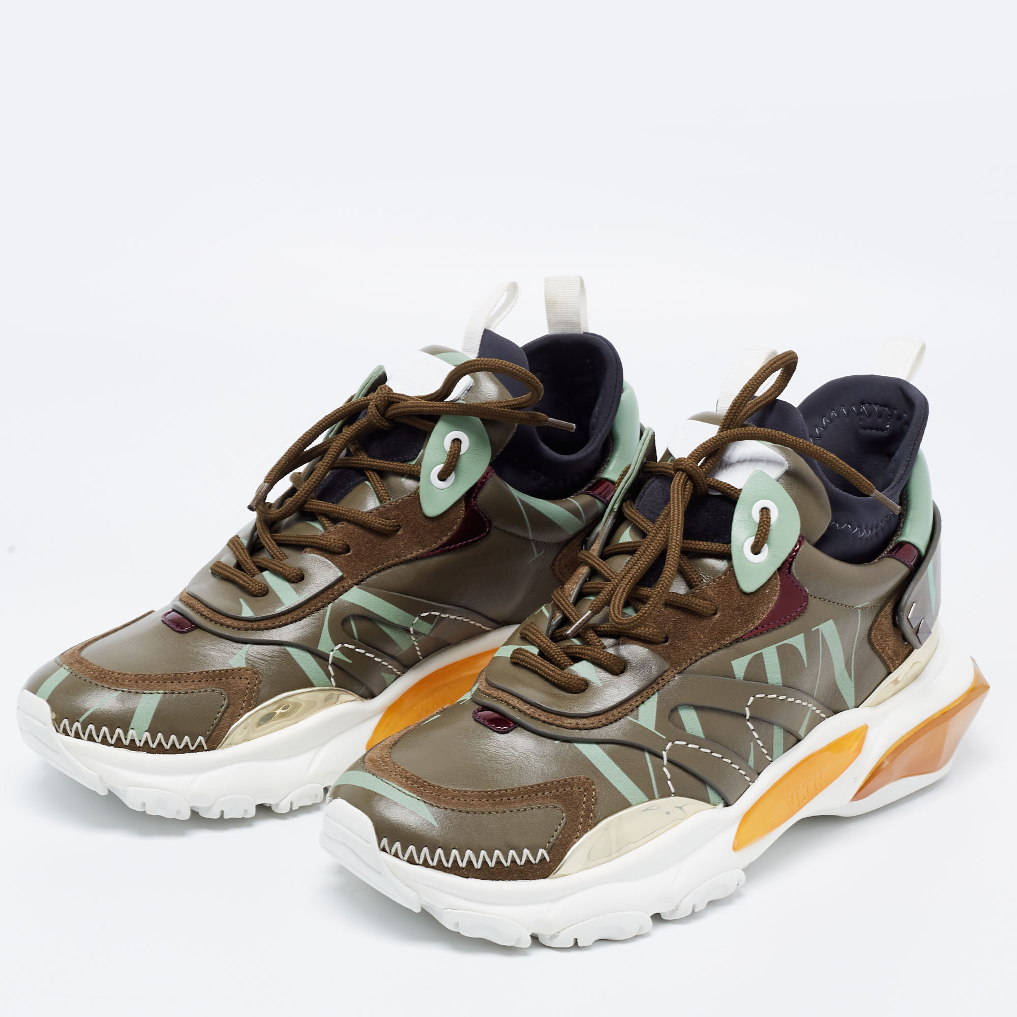 

Valentino Green/Brown Suede And Leather Camouflage Grid Bounce Sneakers Size, Multicolor